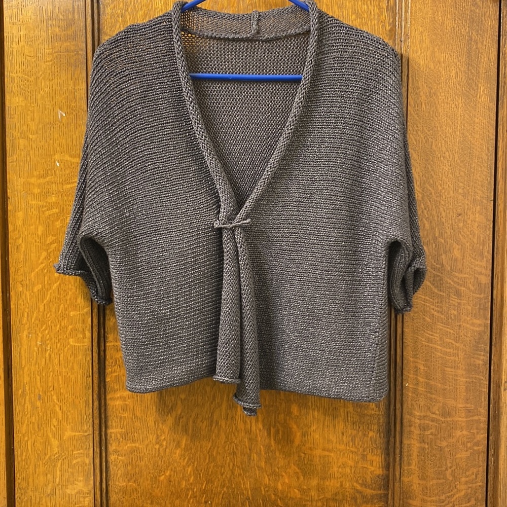 Silver & gray open weave cape style top with safety-pin closure detail NWOT
